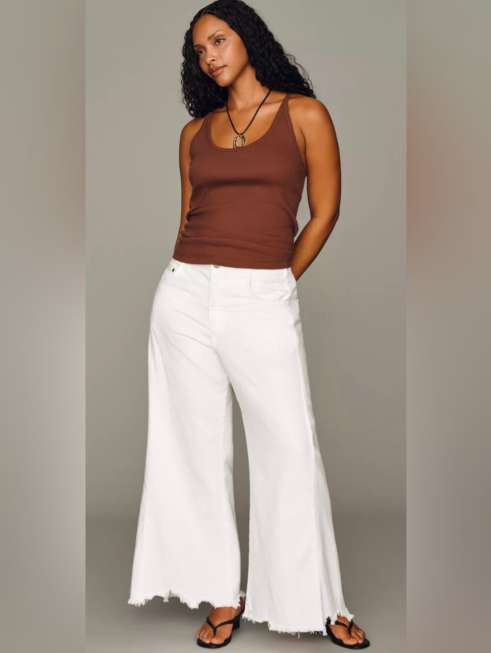 Anthropologie Pilcro Adi Mid-Rise Flare Jeans Raw Hem White Cotton Jeans